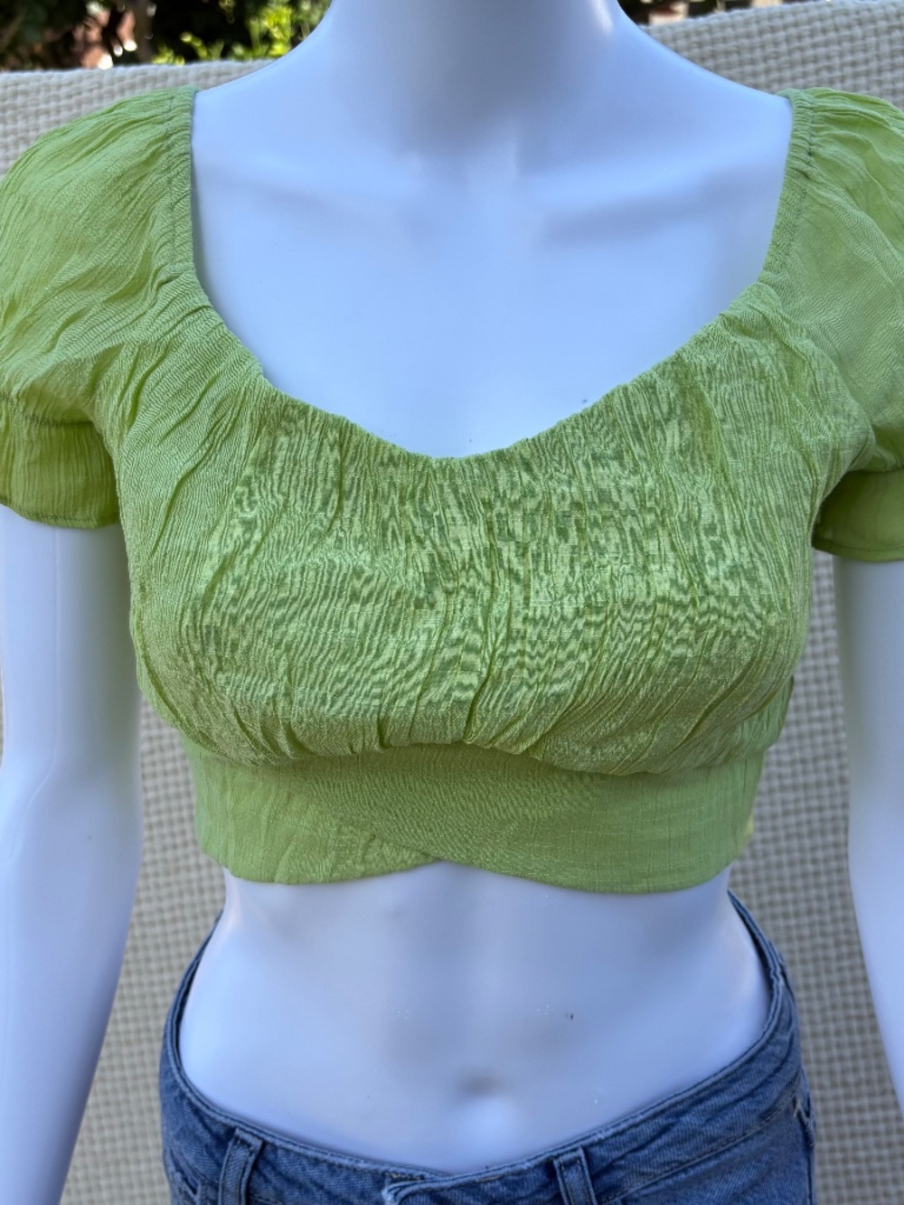 Love Tree Crop Top Blouse Lime Green (M)